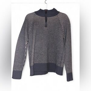 Bugatchi Wool Striped Knit Half-Zip Sweater in Gray and Cream Size M
